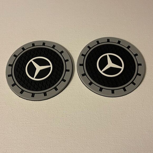 Mercedes logo cup Coasters in black and gray Set of 2 NWT - Picture 6 of 8